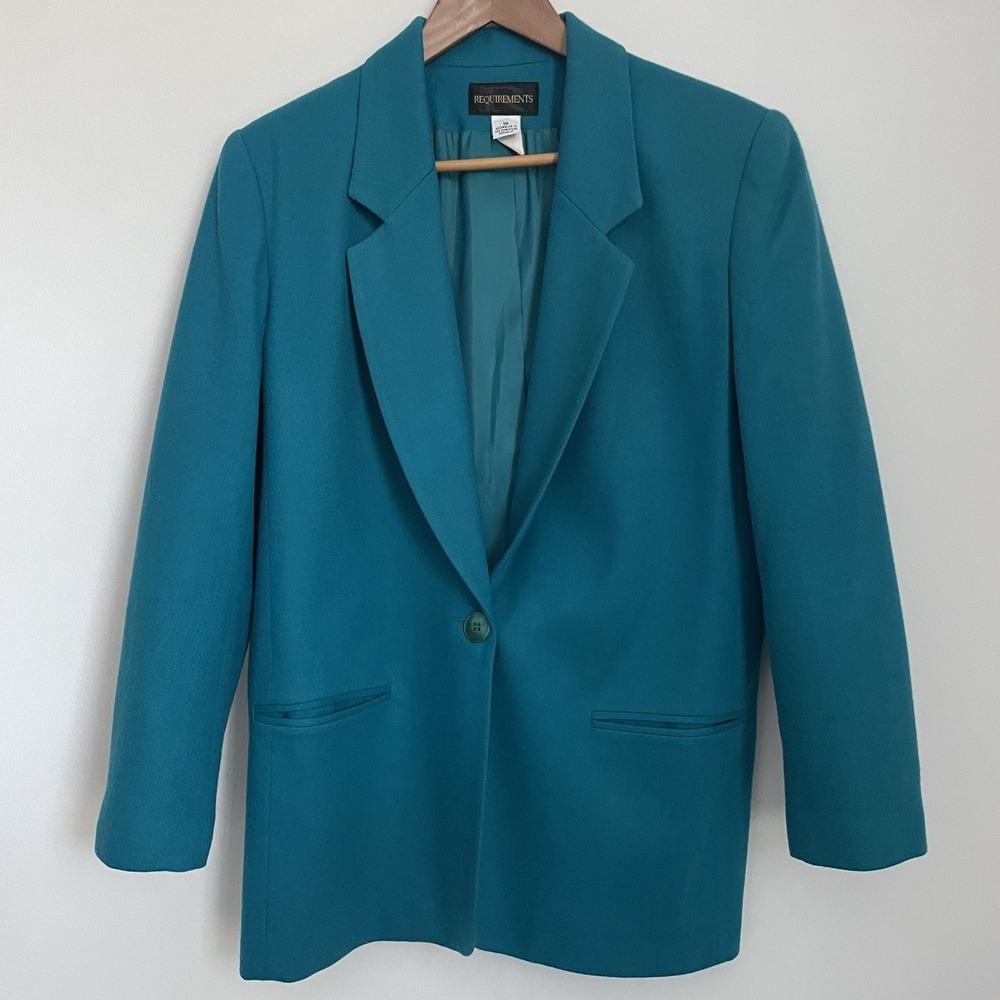 Vintage Requirements Teal Wool Blazer Size 10 Women's‎ Retro Statement Jacket